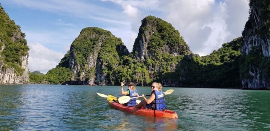 2-Day: Hanoi - Ninh Binh - Halong Bay Luxury Cruise - Sunset party on the cruise: red wine, tea, fruit, and golden light