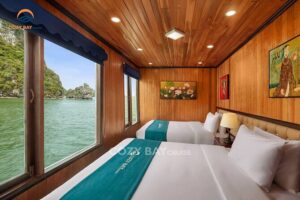 CozyBay Cruise-The Best Small Group 2D/1N inHalong-All inclusive - The On-Board Reality: A/C Private Cabins, Meals, and Evening Entertainment