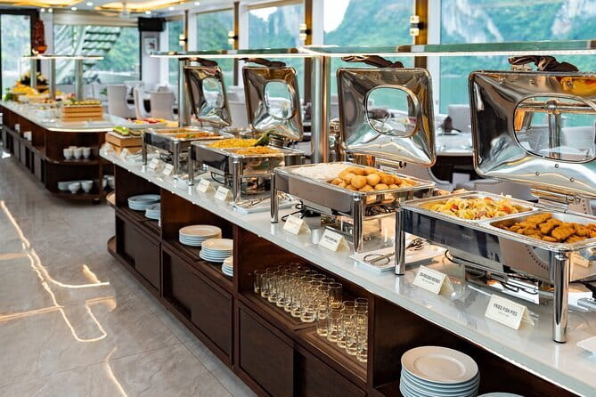 Halong Bay Day Tour Luxury Cruise With Jacuzzi and Buffet Lunch - Jacuzzi on a Premium Halong Bay Boat Plus a Sunset Fruit-and-Cake Party
